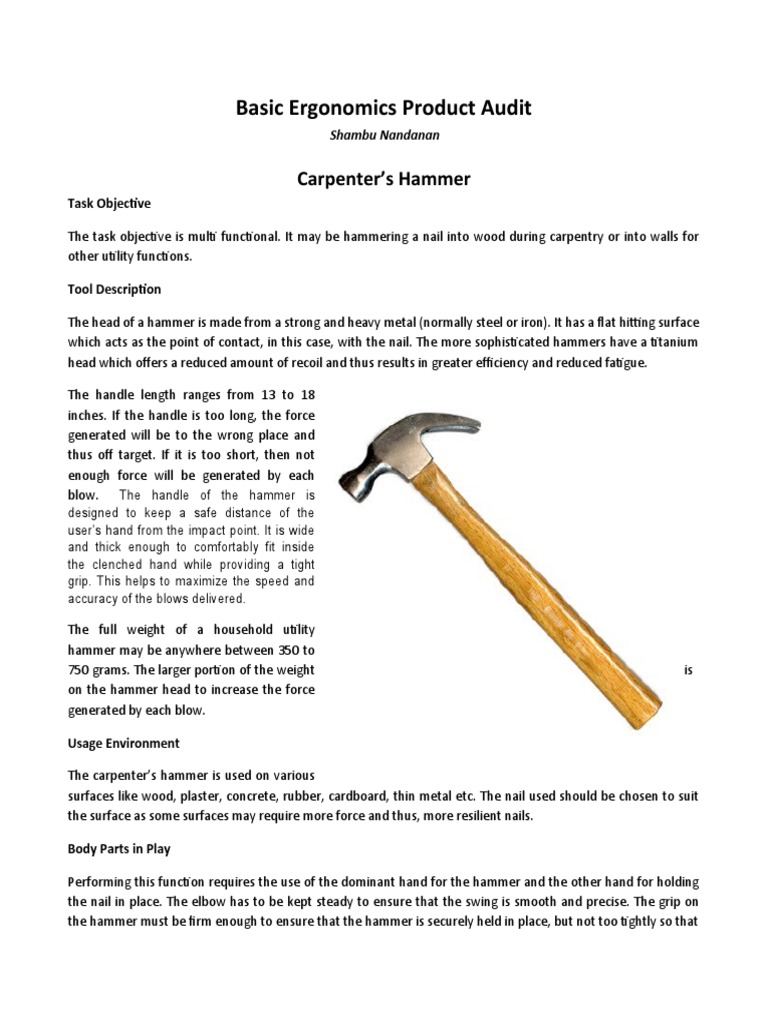 Basic Ergonomics Hammer and Nail PDF Hammer