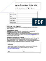 Assignment Submission Declaration: School of Social Sciences / Sociology Programme