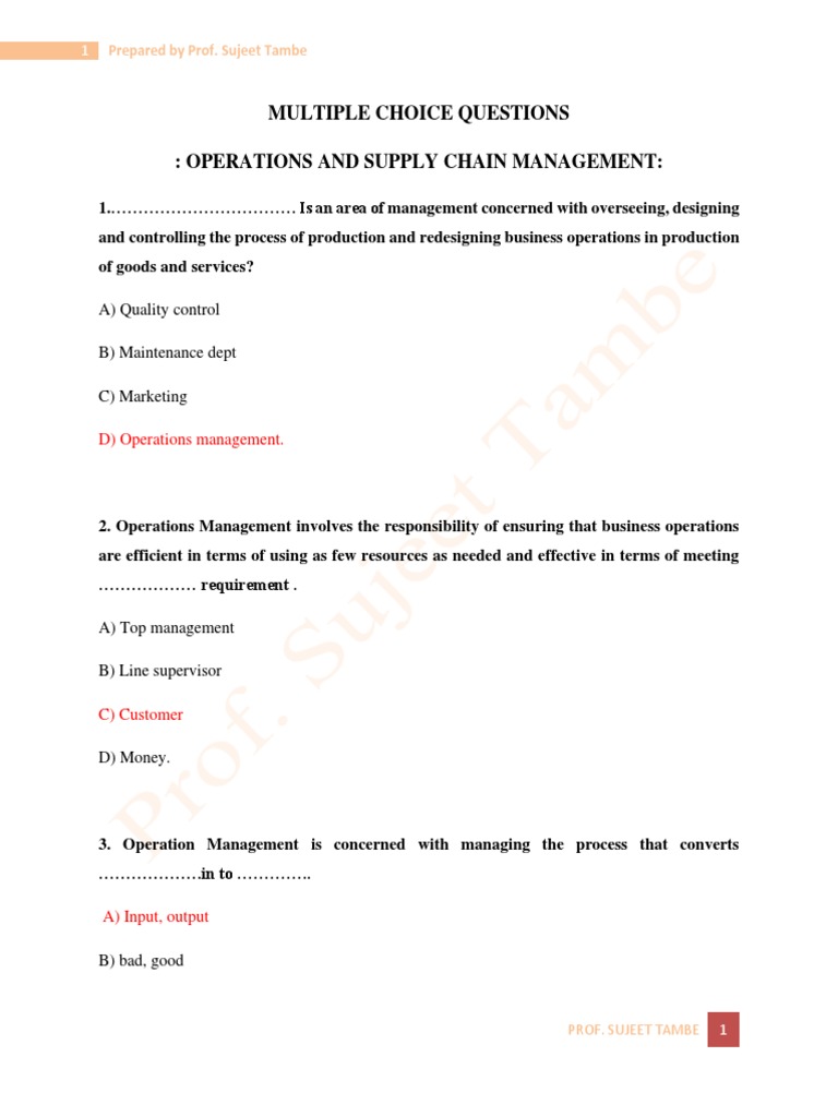 Operations and Supply Chain MCQs | PDF | Supply Chain | Supply Chain ...