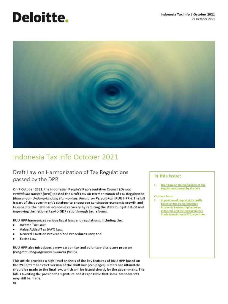 Deloitte Newsletter On Harmonisation of Tax Regulations PDF Taxes