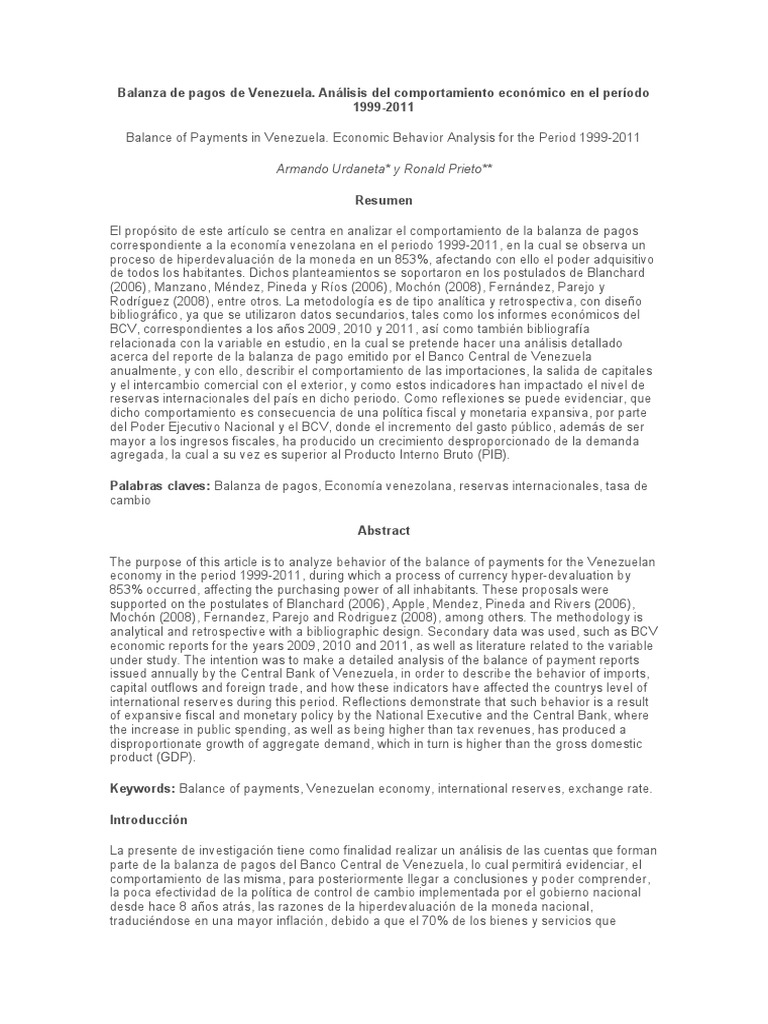Balanza de Pagos de Venezuela 2012 | PDF | Tipo de cambio | Balance de ...