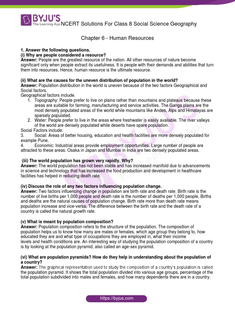Human Resources in Class 8 Geography | PDF | Population | Earth Sciences