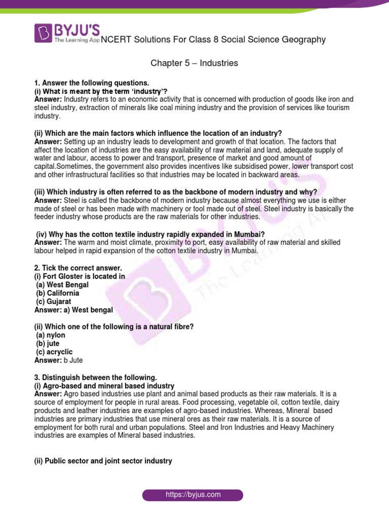 Ncert Solutions For Class 8 Social Chapter 5 Industries | PDF | Mining ...