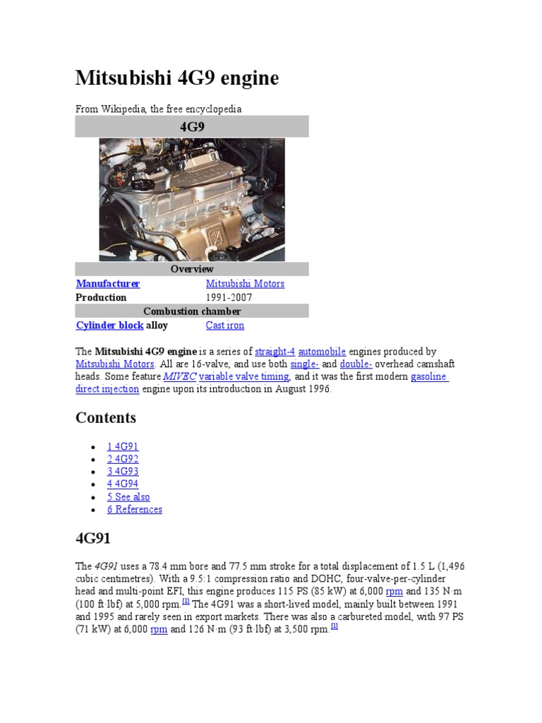 Mitsubishi 4G9 Engine | PDF | Vehicle Technology | Mechanical Engineering