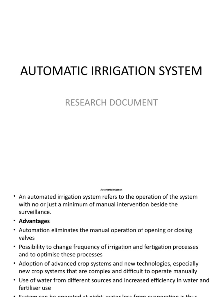 AUTOMATIC IRRIGATION SYSTEM Research PDF Irrigation Automation