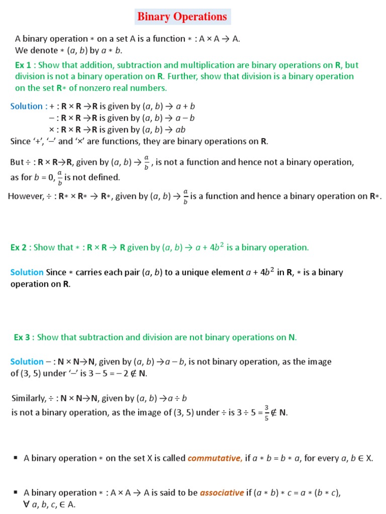 Binary Operations 12th Math | PDF | Mathematical Relations | Elementary ...