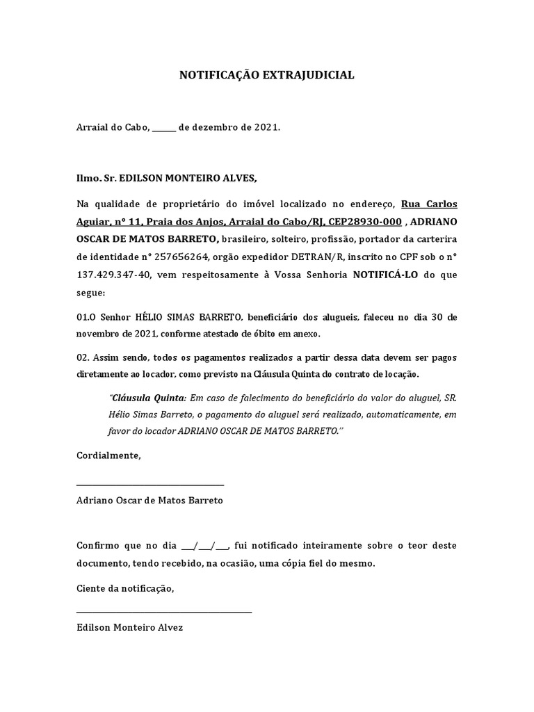 Modelo De Notificacao Extrajudicial