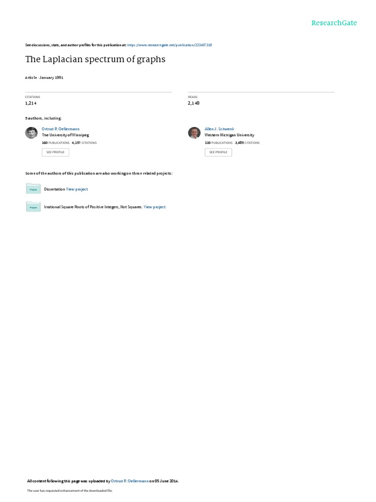 The Laplacian Spectrum of Graphs PDF Mathematics Mathematical