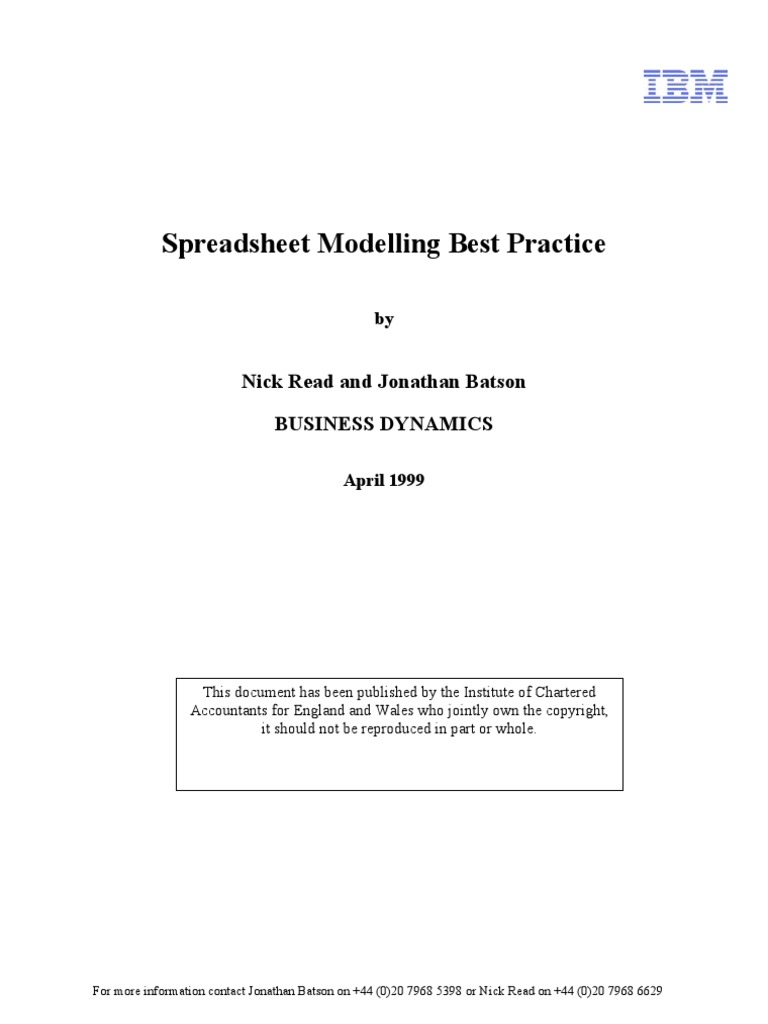 IBM Spreadsheet Modeling Best Practice PDF Spreadsheet