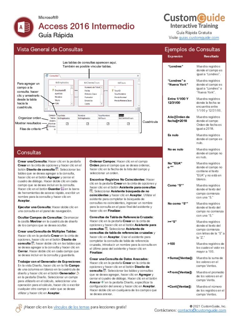 Access 2016 Intermedio Guia Rapida | PDF | Base de datos relacional ...