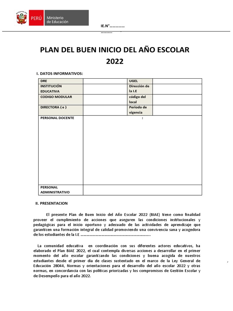 Plan de Buen Inicio Escolar 2022 | PDF | Educación primaria