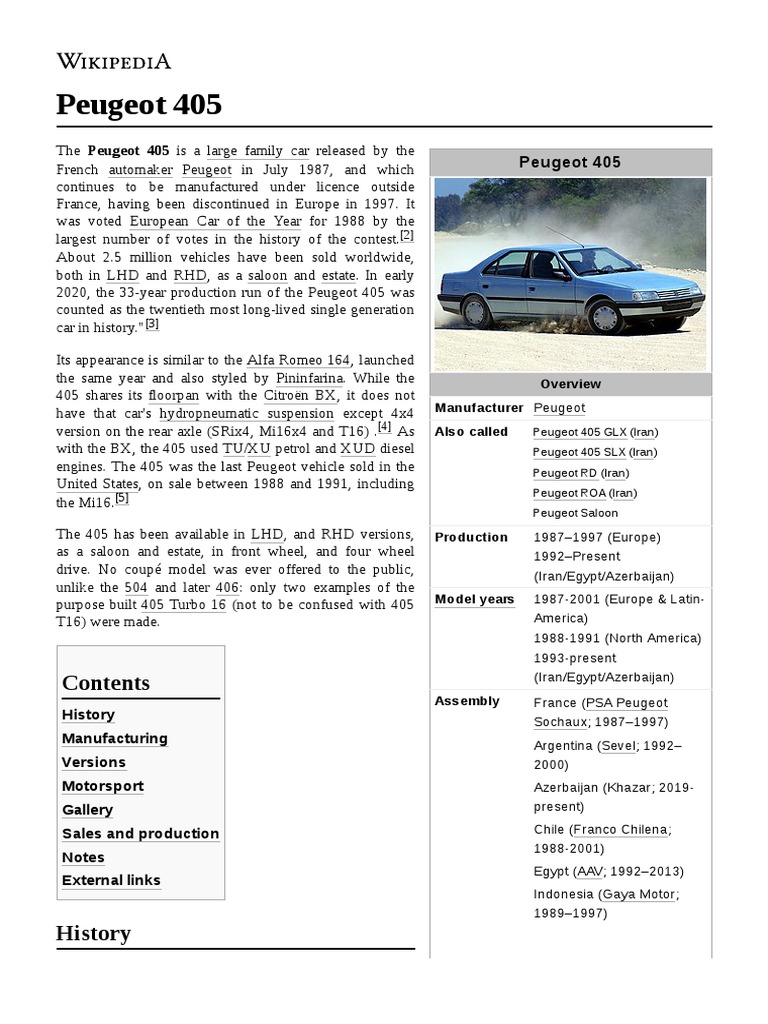 Peugeot 405 | PDF | Vehicles | Sedans