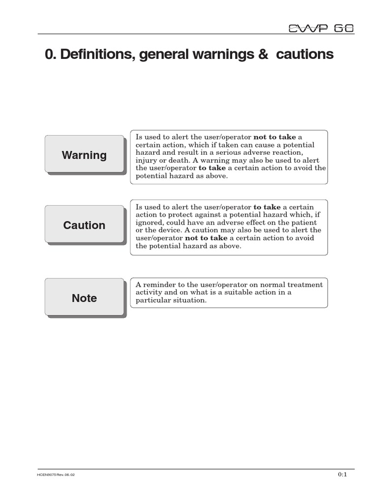 Definitions, General Warnings & Cautions Warning PDF Medical Device