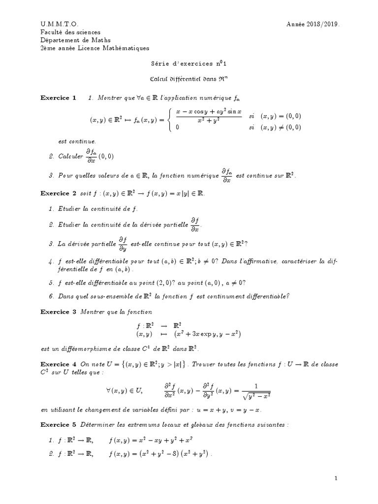 Exercices de Calcul Différentiel en R² | PDF | Soustraction | Calcul ...