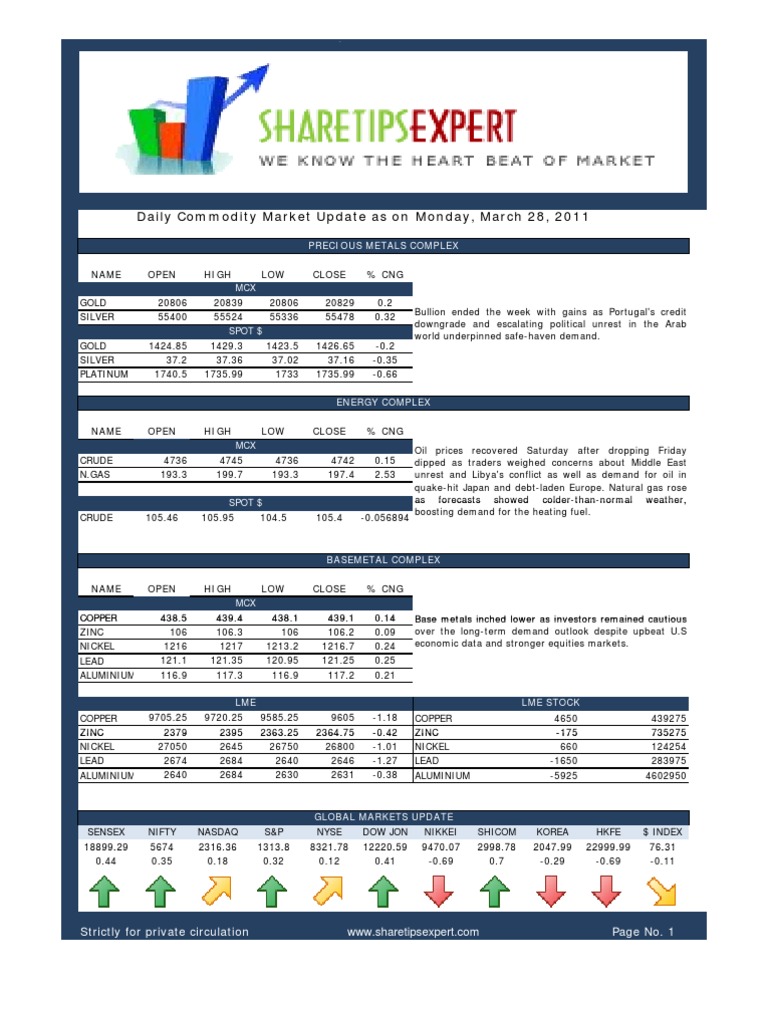 Share Tips Expert Commodity Report 28032011 | PDF | Inflation | Cereals