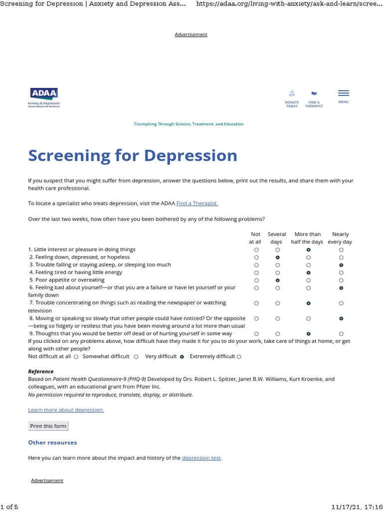 Screening For Depression Anxiety and Depression Association of America ...
