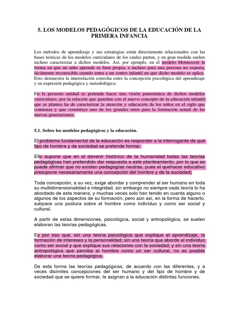 Los Modelos Pedagógicos de La Educación de La Primera Infancia | PDF ...