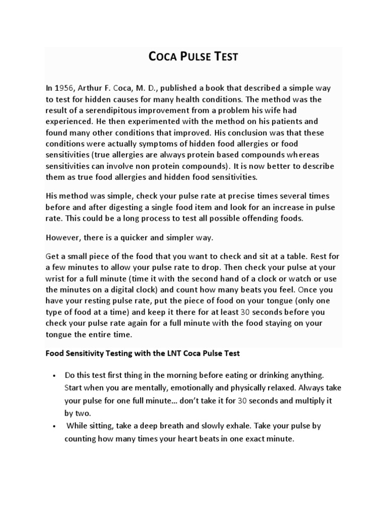 Coca Pulse Test Download Free PDF Food Intolerance Foods