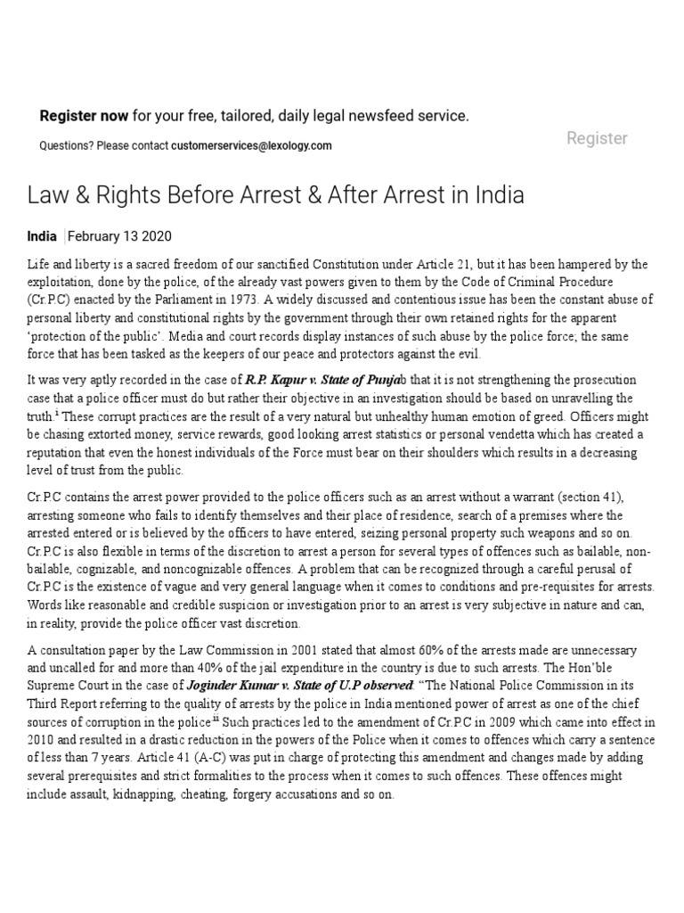 Law & Rights Before Arrest & After Arrest in India PDF Arrest Crime & Violence