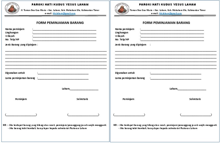 Formulir Peminjaman Barang Paroki | PDF