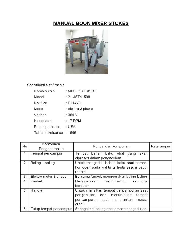 Manual Pengoperasian Mixer Stokes | PDF