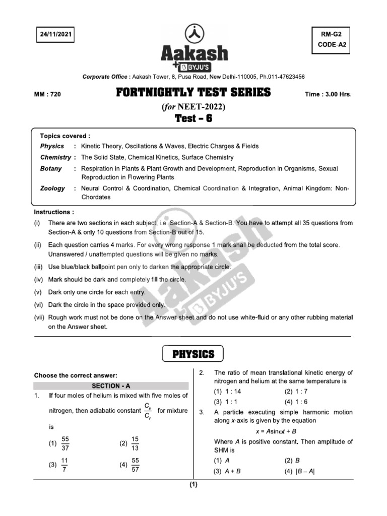 Aakash FTs 6 RM PH 02 2021 22 | PDF