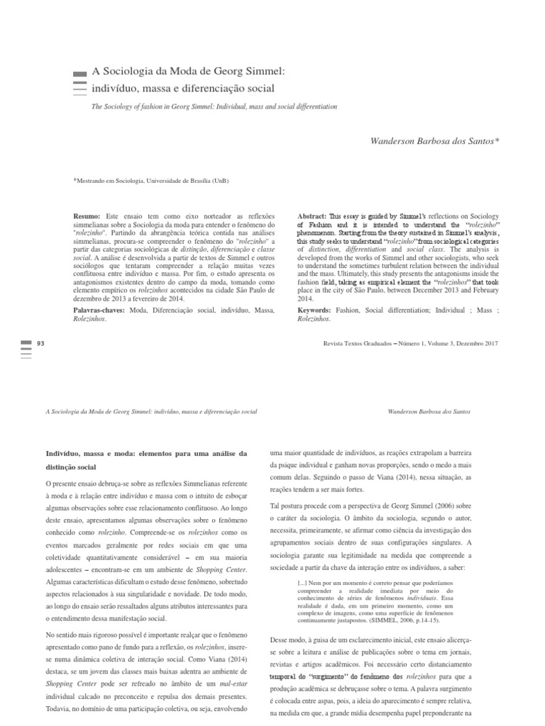 Georg Simmel e A Sociologia Da Moda | PDF | Sociologia | Moda