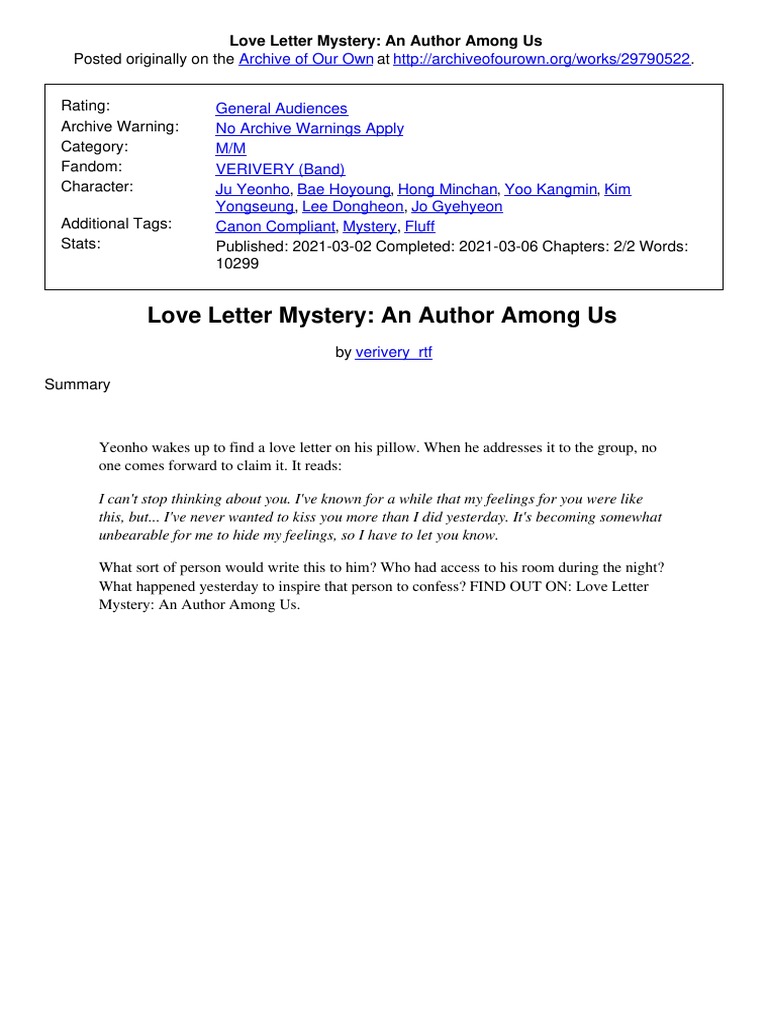 Love Letter Mystery An Download Free Pdf Sleep