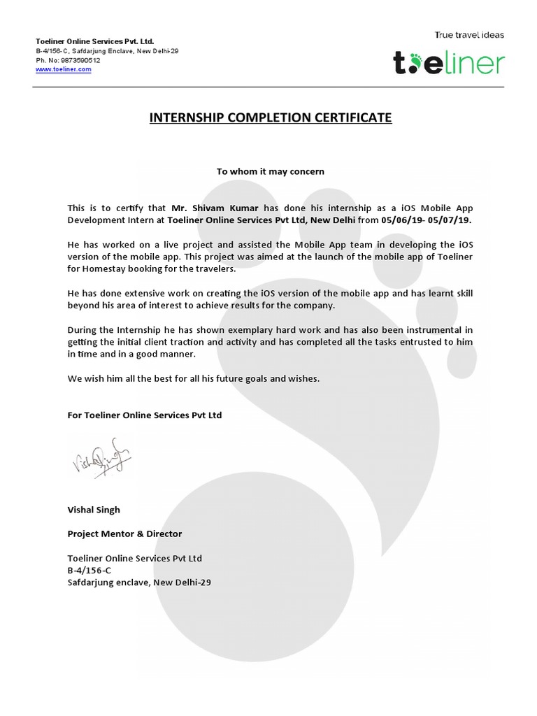 Internship Completion Certificate (Shivam) | PDF