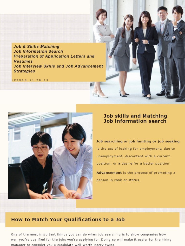 Job & Skills Matching Job Information Search Preparation of Application ...