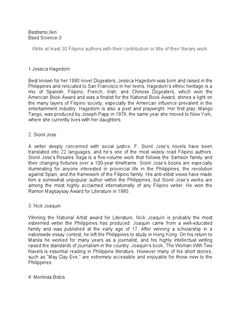 Notable Filipino Authors and Works | PDF | Philippines