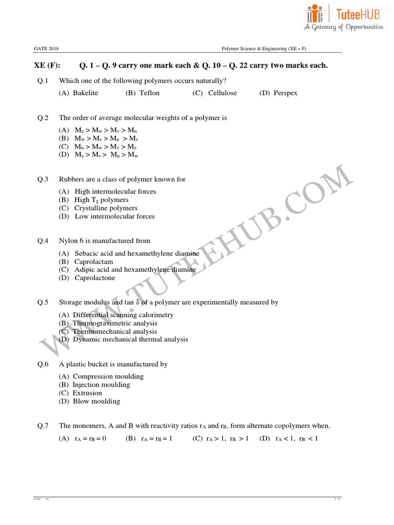 Gate Xe F Engineering Mathematics Question Paper 2018 725 | PDF ...