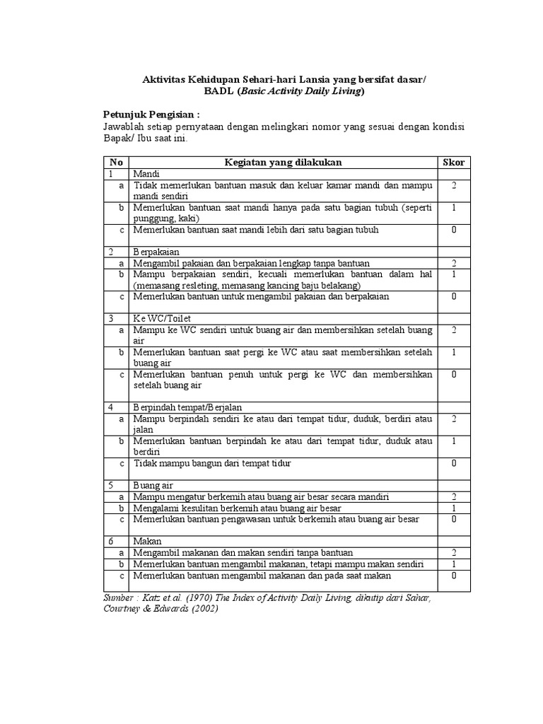 Penilaian BADL pada Lansia | PDF | Pengembangan Diri