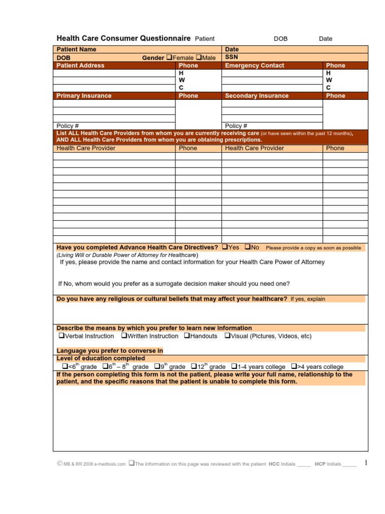 New Patient Form PDF Patient Health Care