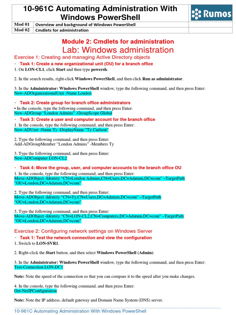 Lab: Windows Administration: Module 2: Cmdlets For Administration | PDF ...
