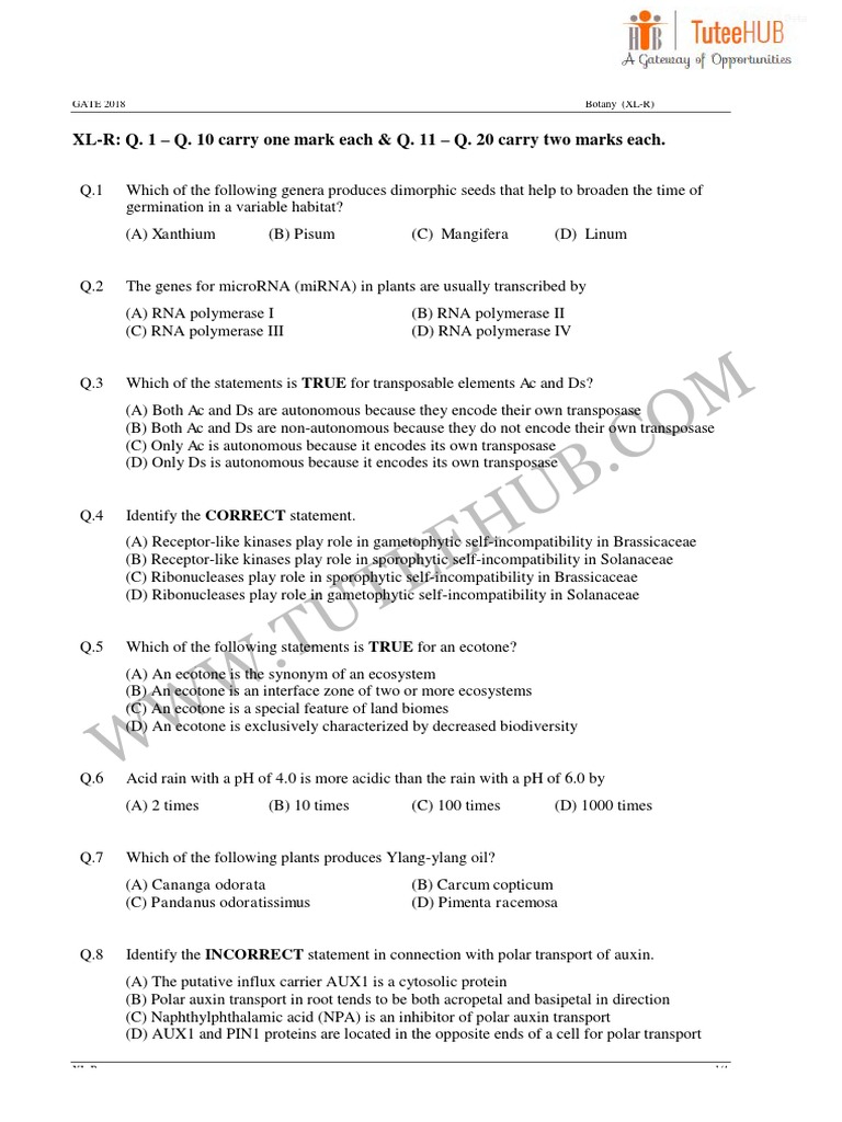 Gate XL R Engineering Mathematics Question Paper 2018 731 | PDF ...