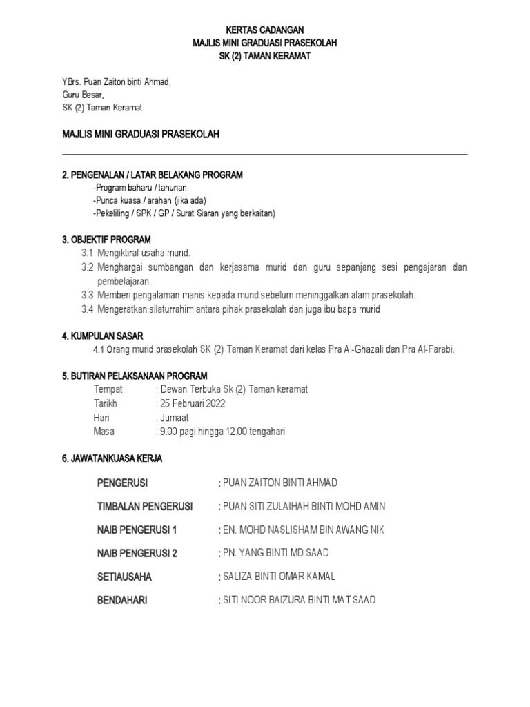 Kertas Kerja Program Sekolah Format Baru 2022 | PDF