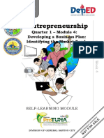 Ntrepreneurship: Quarter 1 - Module 4: Developing A Business Plan: Identifying The Market Need