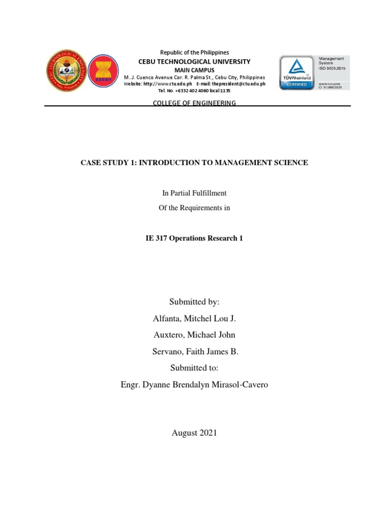 Management Science Case Study Analysis | PDF | Profit (Economics ...
