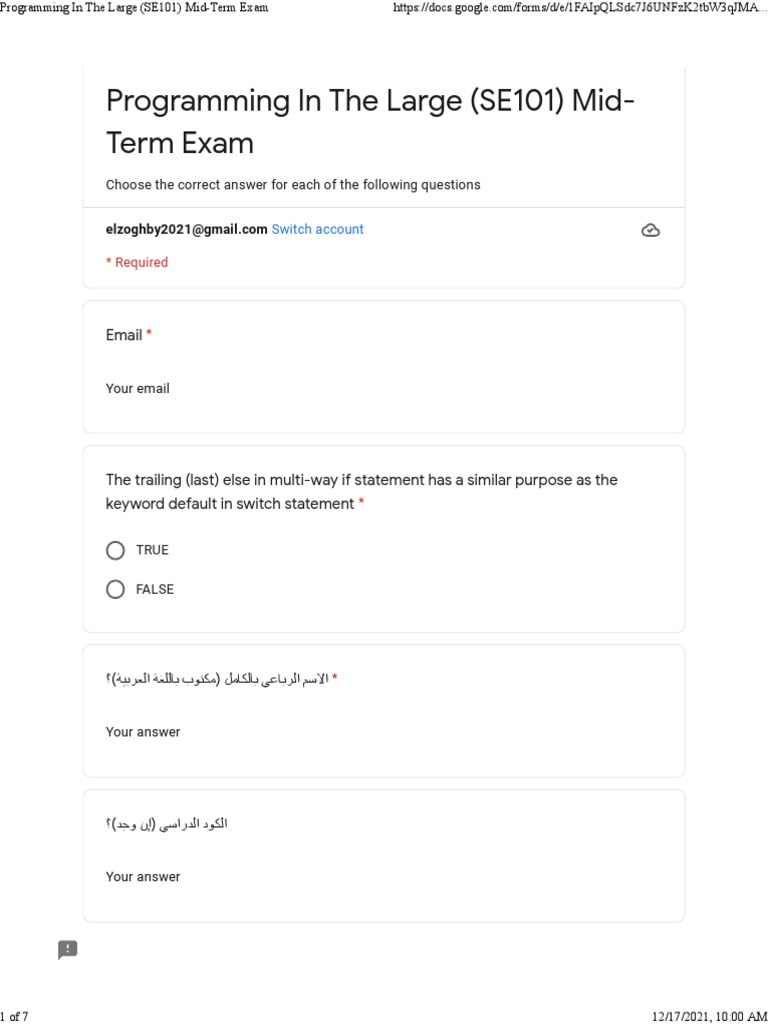 SE101 Mid-Term Exam Questions | PDF | Boolean Data Type | Computer ...