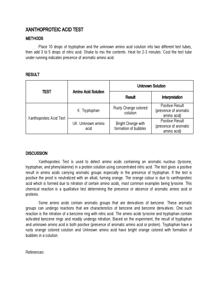 Xanthoproteic Test for Aromatic Amino Acids | PDF | Acid | Amine