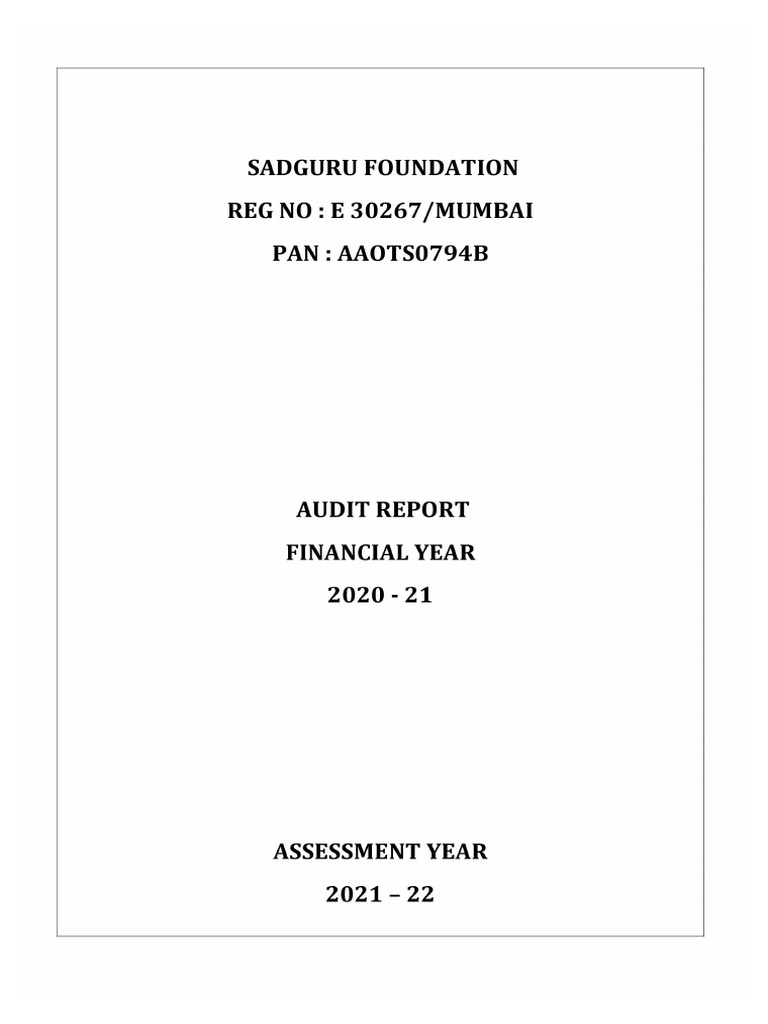 Sadguru Foundation Audit Report Fy 2021 PDF