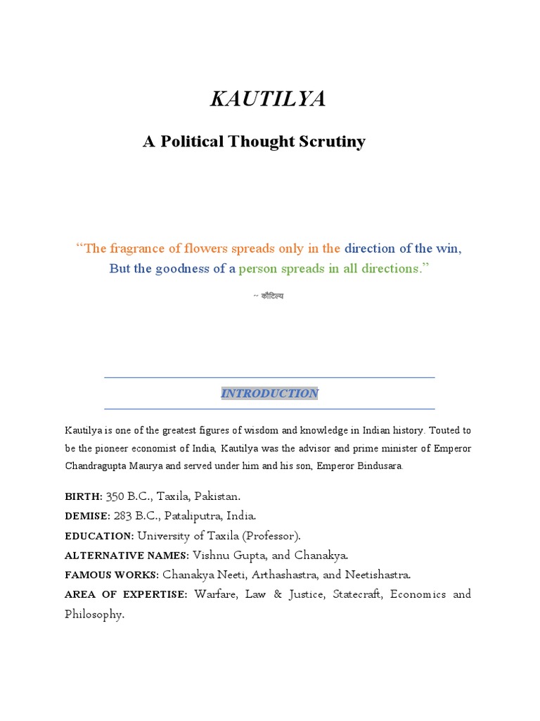 Kautilya A Political Thought Scrutiny PDF Public Administration