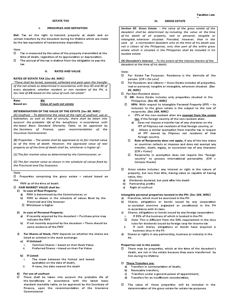 Gross Estate Reviewer | PDF | Tax Deduction | Estate Tax In The United ...
