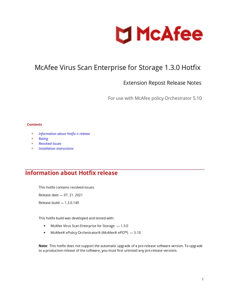 Prod Virusscan Enterprise Storage v1 3 X Release Notes | PDF ...