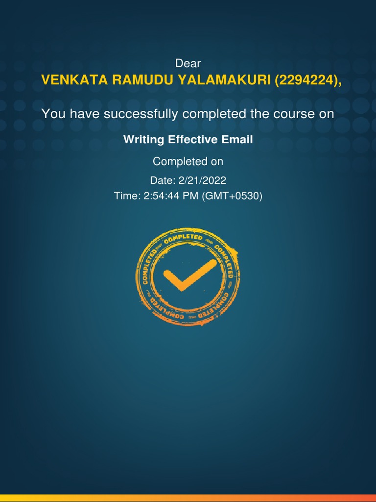 Writing Effective Email - Completion - Certificate | PDF