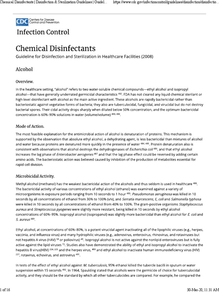 CDC Disinfectants PDF Disinfectant Organisms