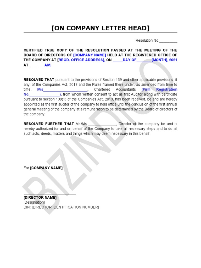 Resolutions For First Auditor Appointment | PDF