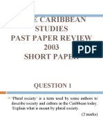 CAPE CARIBBEAN STUDIES PAST PAPER REVIEW 2003 SHORT PAPER QUESTIONS