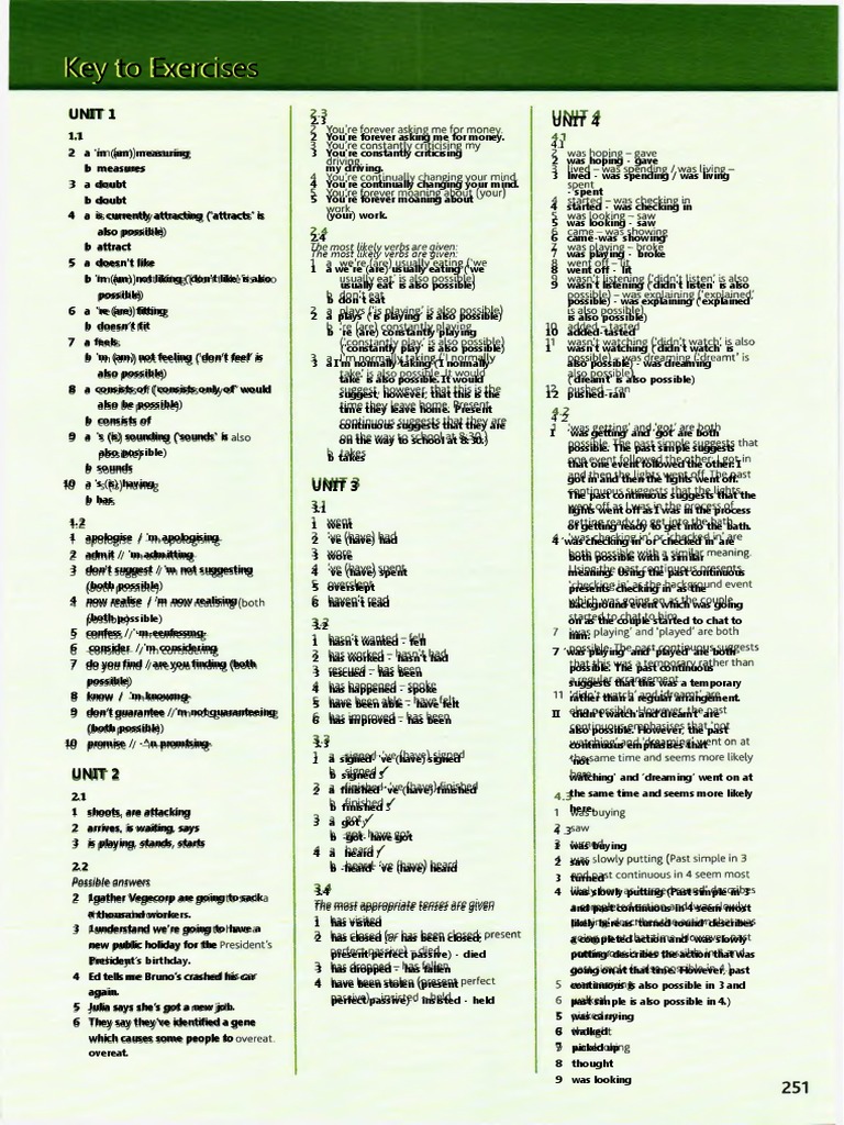 Key To Exercises: Unit 1 Unit 4 | PDF